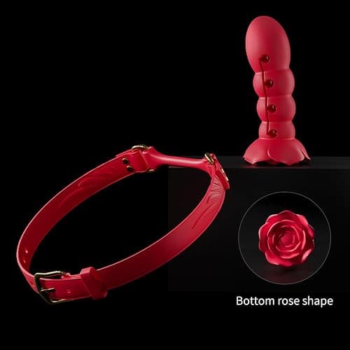 Multi-Section Adjustable Ball Gag Exercise Rose Shape Open Mouth Gag Bondage Gear Silicone Gag Couple Props Adult Sex Toys（Pink） thumbnail 3