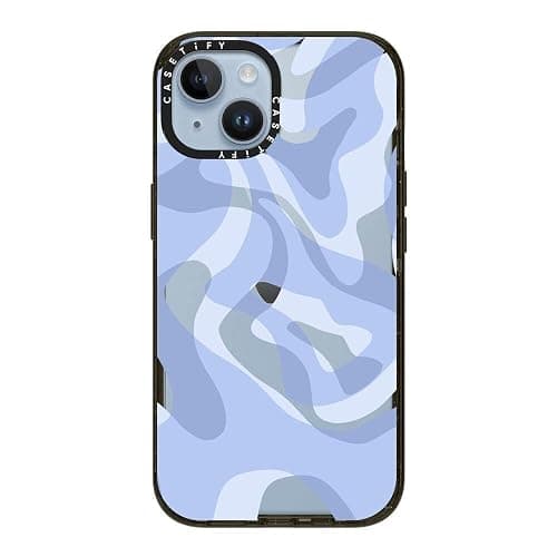 CASETiFY Impact iPhone 14 Case [4X Military Grade Drop Tested / 8.2ft Drop Protection] - Retro Swirls in Blue - Glossy Black thumbnail 3