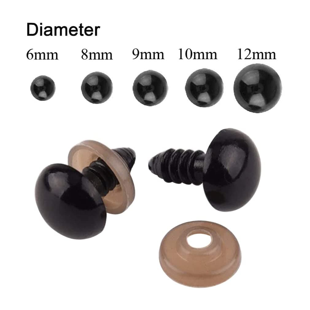 Haobase 100pcs 6-12mm Plastic Safety Eyes Black Solid Eyes with Washers for Teddy, Bear, Doll, Puppet and Crafts thumbnail 2