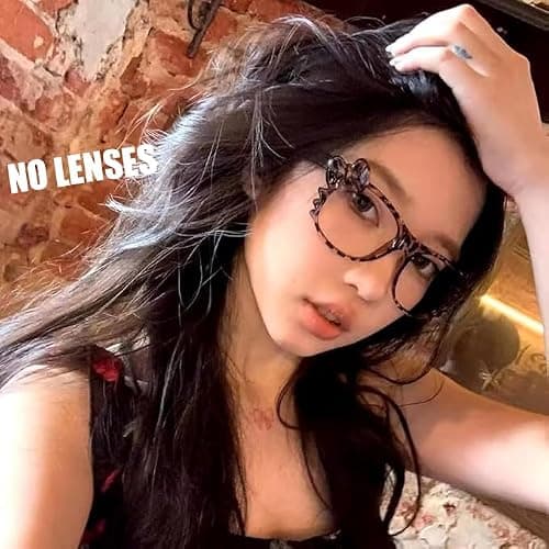 MANGMAO Cheetah Print Kawaii Fake Glasses Y2k Glass Emo Grunge Accessories Cosplay Anime Vintage Leopard Print Glasses (Leopard,One Size) thumbnail 2