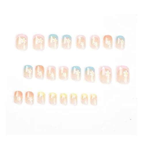 Hkanlre Square French Press on Nails Short Cute Fake Nails Acrylic Flower False Nails for Women and Girls 24PCS thumbnail 2