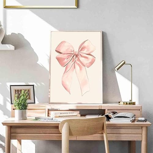 Vlolvfe Pink Bow Painting Balletcore Girl Art Light Pink Bow Painting Preppy Aesthetic Wall Art Watercolor Preppy Coquette Posters Funky Coquette Living Room Decor 16x24inch No Frame thumbnail 7