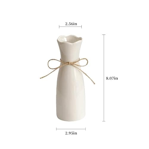 Small Vase White Ceramic Jute Rope Simple Vases for Home Decor Minimalist Modern Flower Vase Elegant Decorative Glossy Vase for Pampas Grass, Office, Living Room, Mantel and Bedroom Décor thumbnail 2