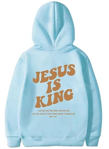 PANOZON JESUS IS KING Hoodie Christian Faith Religious God Tops Man Woman Pullover Sweatshirt Longsleeve thumbnail 3