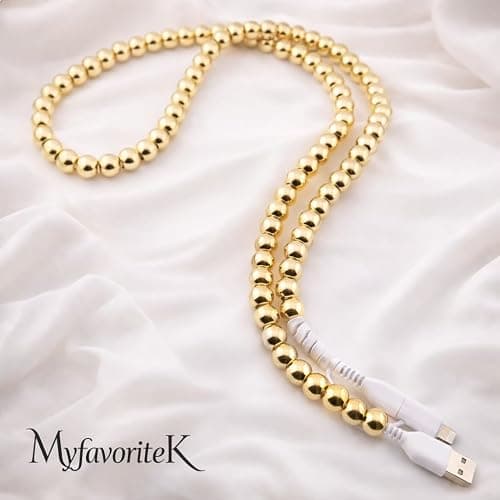 Stylish [Apple MFi Certified] Beaded Phone Charger Cable Metallic Colors USB Cable 2 in1 USB-C Charging Cord for Smartphones 3.3ft (Gold) thumbnail 6