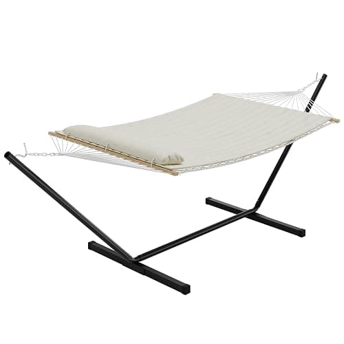 Sunvasagoo Hammock with Stand for Outside, 2-Person Outdoor Portable Hammock, 475lb Capacity + Breathable Cotton Rope & Quilted Pad, for Outside Garden Yard - Image 1