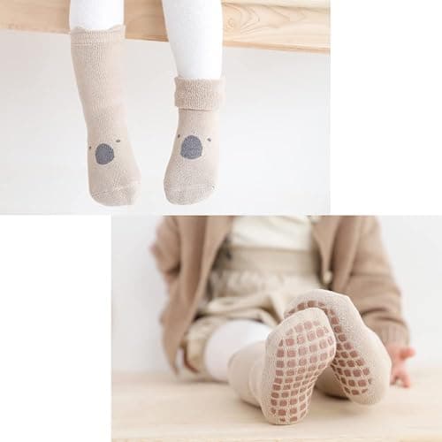 Exegawe Baby Non Slip Socks Winter 5 Pairs Kid Thick Warm Crew Socks with Grips thumbnail 2