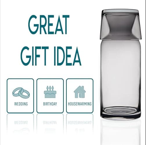 VOSS Living - Bedside Water Carafe and Glass Set, 23.6 Oz - Infused Pitcher for Nightstand, Mouthwash Decanter Bottle(Ivory Black) thumbnail 4