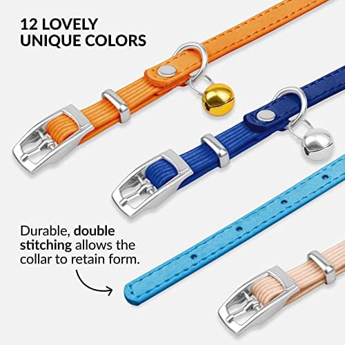 CollarDirect Leather Cat Collar with Removable Bell – Safety Elastic Strap (Breakaway Alternative) – Kitten Collar for Small & Big Boy & Girl Cats thumbnail 5