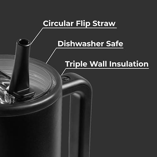 HydroJug Traveler - 40 oz Water Bottle with Handle & Flip Straw - Fits in Cup Holder, Leak Resistant Tumbler-Reusable Insulated Stainless Steel & Rubber Base - Gifts for Women & Men, Black - 40oz - Black thumbnail 3