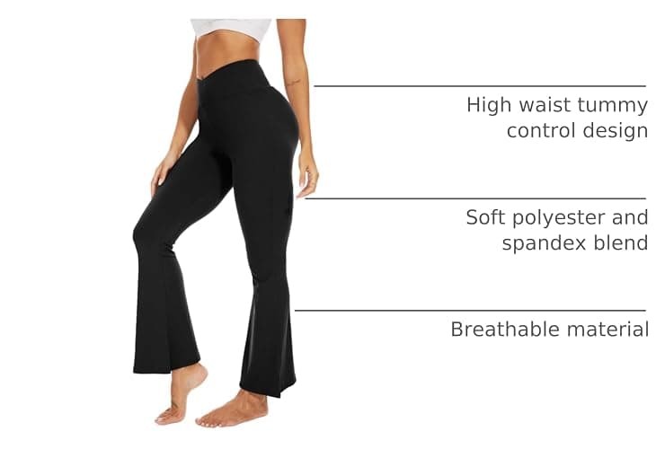 Sundwudu Black Flare Yoga Pants for Women - Soft High Waist Bootcut Leggings Tall & Long Bootleg Pants for Women thumbnail 3