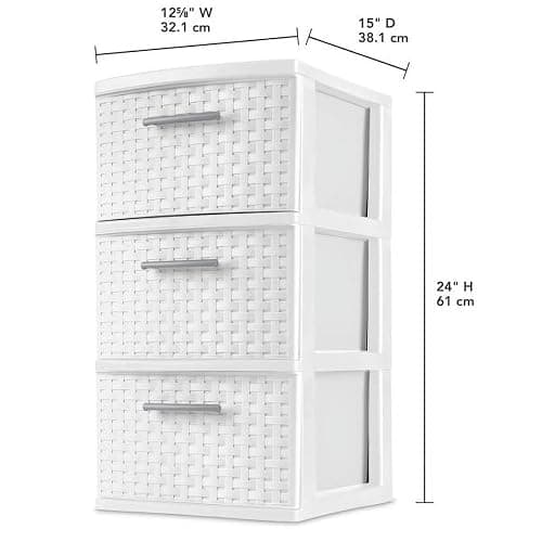 Three-layer woven tower storage organizer, plastic drawer with handles, suitable for bedroom wardrobe office, white decorative cabinet thumbnail 3
