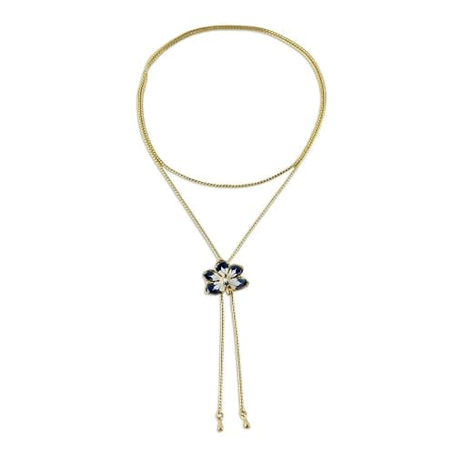 NOVICA Artisan Handmade Natural Orchid Flower Necklace | Gold Plated Leaf | Thailand Floral | 'Blue Blossom' | 31.5" L | Pendant: 0.8" L x 0.8" W x 0.4" D thumbnail 2