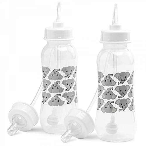 Hands-Free Baby Bottle - Anti-Colic Nursing System 9 oz Baby Bottle with Fast Flow Nipple/Teat 3m+ with Tube Straw Feeding System for Toddler (2 Bottles - Elephant) - Image 1