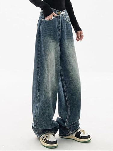 EMMIOL Baggy Jeans for Women Mid-Low Waist Streetwear Jeans Vintage Wide Leg Straight Denim Pants Womens Casual Trousers thumbnail 3