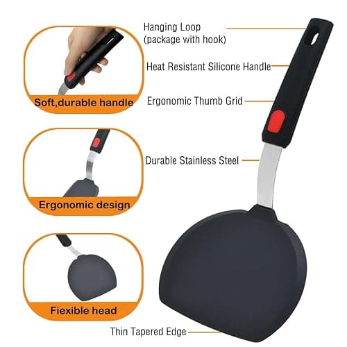 Silicone Pancake Spatula, Wide Silicone Spatula Turner with Lengthened Handle, 600°F Heat Resistant Cooking Spatulas for Nonstick Cookware, Large Flexible Kitchen Utensils BPA Free (Pancake Spatula) thumbnail 5
