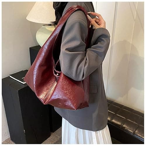 JOLILUNA Burgundy Purse Large Tote Bags for Women Slouchy Hobo Bag Leather Hobo Bags for Women thumbnail 3