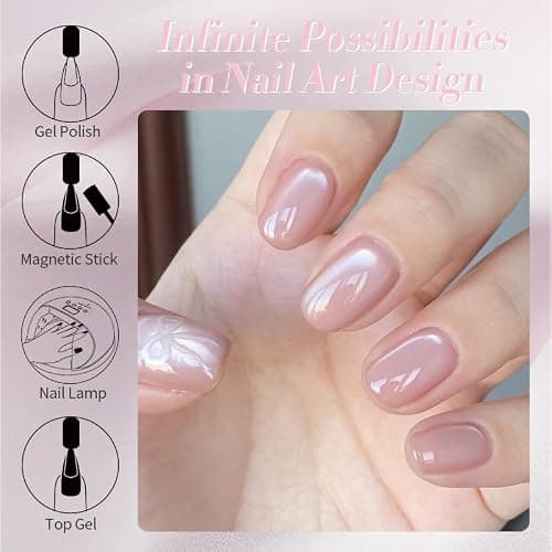 Born Pretty Cat Magnetic Eye Gel Nail Polish,Nude Moonlight Cat Magnetic Gel Nail Polish Soft Lace Magnetic Nail Polish for Nail Art Manicure Salon DIY at Home 15ML thumbnail 7