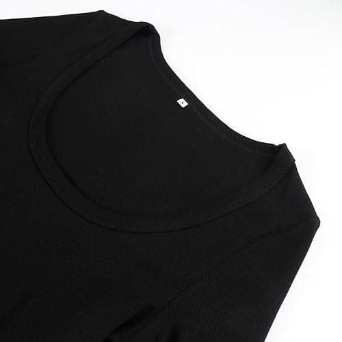 Artfish Women's Square Neck Long Sleeve Ribbed Slim Fitted Casual Basic Crop Top thumbnail 3