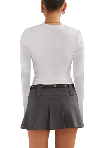 Long Sleeve Shirts for Women - Casual Y2K Printing Crop Tops Crewneck Slim Fit T-Shirt Tees thumbnail 7