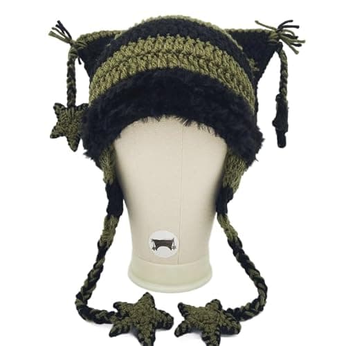 Grunge Crochet Hats Therian Invader Zim Cat Ears Hat Y2K Scene Star Accessories Hot Topic Y2K Halloween Beanie thumbnail 2