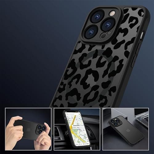 Aconfei for iPhone 16 Magsafe Case, Magnetic Black Leopard Design Cute Soft TPU Shockproof Protective for Girls Women Phone Cover thumbnail 4