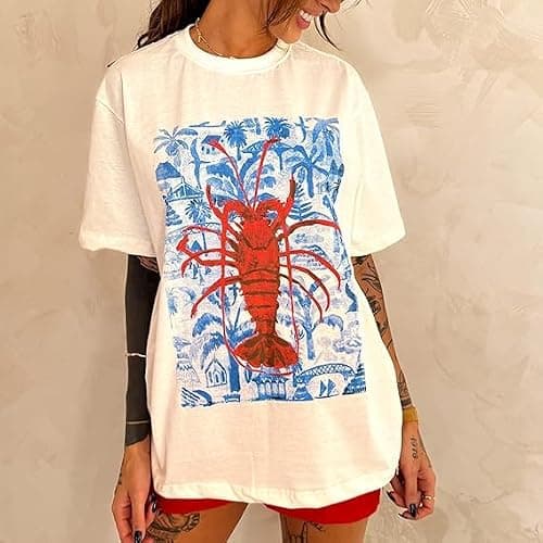Amiblvowa Cute Oversized Graphic T Shirts Teen Girls Women Y2k Preppy Short Sleeve Baggy Tees Vintage Summer Tops Streetwear thumbnail 5