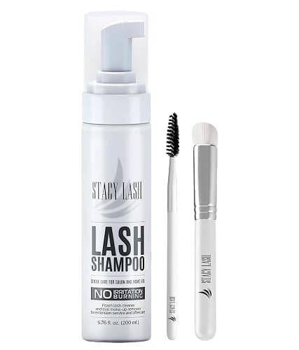 STACY LASH 6.76 fl.oz / 200ml Eyelash Extension Shampoo + Brush/Eyelid Foaming Cleanser/Wash for Extensions & Natural Lashes/Safe Makeup Remover/Supplies for Professional & Home Use - Image 1