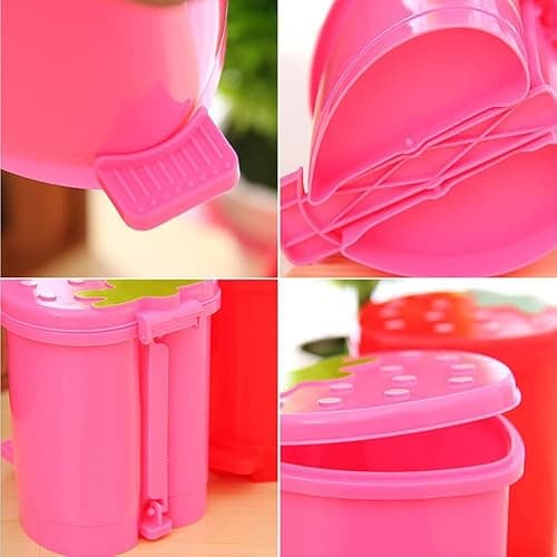 YINARONG Desktop Trash Can Mini with Swing Lid Cute Pink Strawberry, Mini Countertop Trash Cans for Desk Car Office Kitchen, Tiny Trash Can, Mini Garbage Can Plastic thumbnail 6