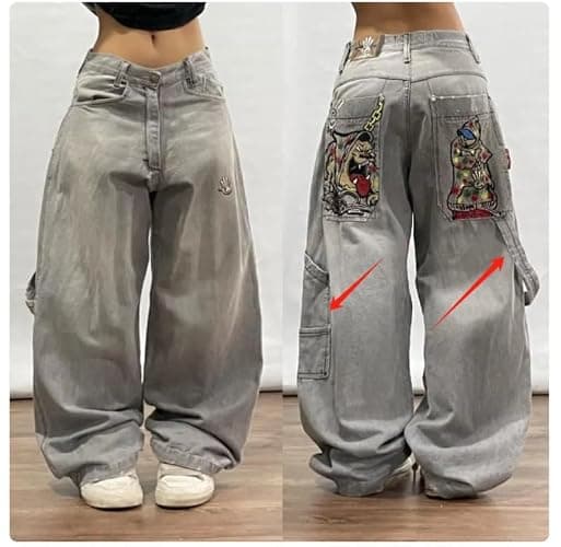Unisex Y2K Hip Hop Street Jeans Skeleton Printed Gothic Baggy Jeans Vintage High Waist Denim Jeans Wide Leg Pants thumbnail 3