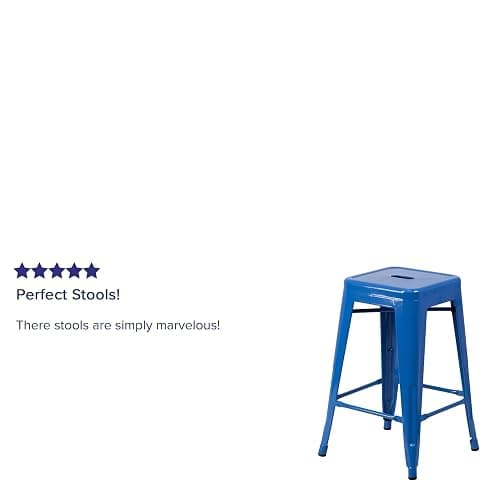 Flash Furniture Kai Commercial Grade 24" High Backless Blue Metal Indoor-Outdoor Counter Height Stool with Square Seat thumbnail 4
