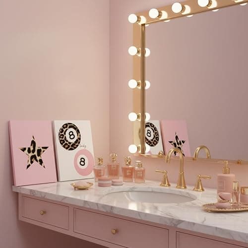 Cshylven Trendy Pink Leopard Wall Art Set of 3 Funky Retro Cheetah Canvas Wall Decor Lucky 8 Ball Poster Prints Preppy Aesthetic Pictures Artwork for Girls Room Dorm Apartment 12x16 Framed thumbnail 6