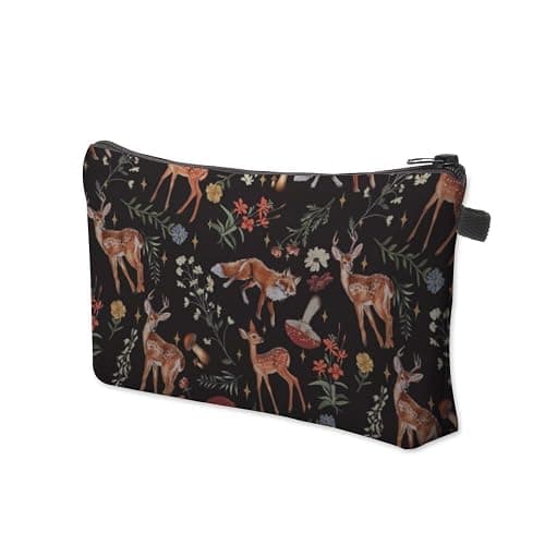 Loomifang Small Makeup Bag Cosmetic Bag for Women, Pretty Design Organizer Case with Zipper Closure, Lightweight and Water-Resistant Make Up Bag - 8.65"x 5.35" x 7.08"（Sika Deer & Fox） thumbnail 6
