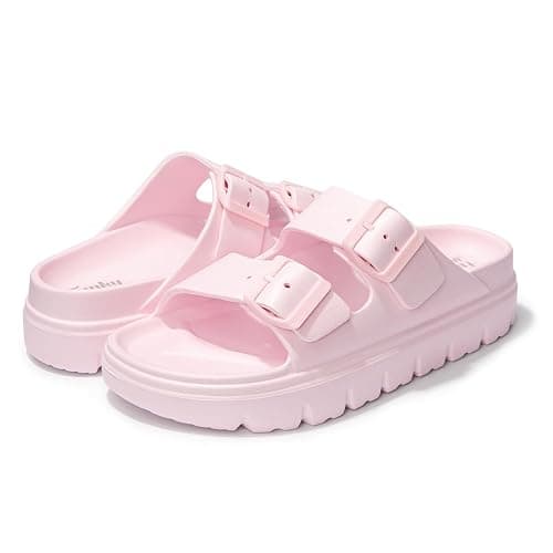 FUNKYMONKEY Women's Comfort Slides Double Buckle Adjustable Plastics Flat Sandals thumbnail 4