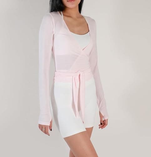 Usweetie Women's Ballet Wrap Top Long Sleeve Tie Workout Pilates Yoga Wrap Top thumbnail 2