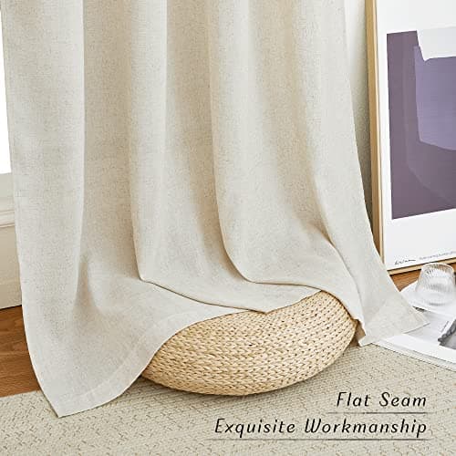 NICETOWN Natural Linen Curtains 84 inch Long 2 Panels Set, Grommet Top Thick Linen Burlap Semi Sheer Vertical Drapes Privacy Assured with Light Filtering for Bedroom/Living Room, W55 x L84 - Natural - W55 x L84 thumbnail 7