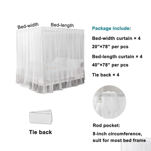 WANFASO White Canopy Bed Curtain for Twin Bed, Soft Bed Canopy Scarf for Girls Adults (Twin, White) thumbnail 6