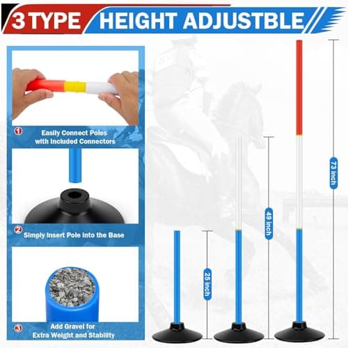 6 Pcs 6FT Pole Bending Poles for Horses | Horse Training Equipment with Round Base | Adjustable Gear for Horse Agility, Equestrian Sports, Soccer Drills, Football Practice & Dog Obstacle Courses thumbnail 2