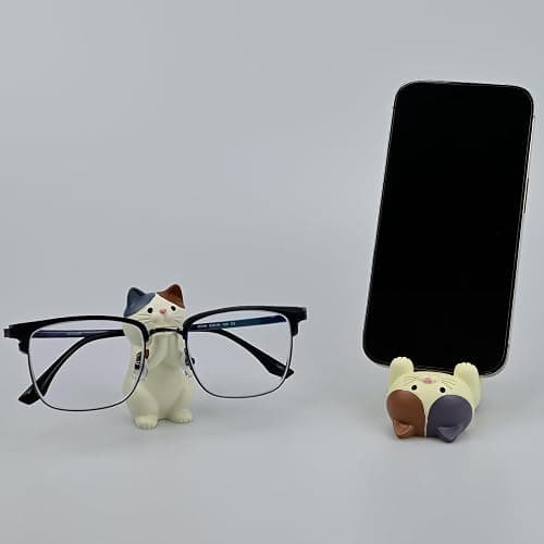 Mevodeata Cat-Shaped Phone Stand and Eyeglass Frames Animal Resin Gifts for Cat Lovers, Home & Office Fashion Accessories(White) thumbnail 3