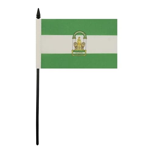 Andalusia Table Flag 4'' x 6'' - Spanish region of Andalucía Desk Flag 15 x 10 cm - Black plastic stick and base - AZ FLAG thumbnail 2