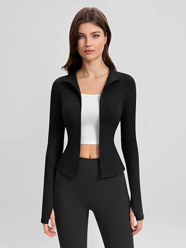 Yaqi Verse Women's Full Zip Up Workout Jacket, Slim Fit Lightweight Yoga Running Athletic Gym Sports Jacket with Thumb Holes thumbnail 3