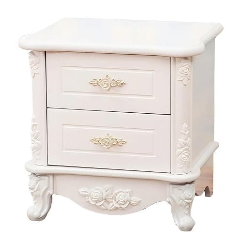 KWOKING Chic French Country Nightstand White Wood 2 Drawers Storage Elevate Bedroom Decor Bedside Table White Bedroom Wooden Bedside Table Paint Nightstands Ivory 2 Piece Set 19" L x 16" W x 19" H thumbnail 5