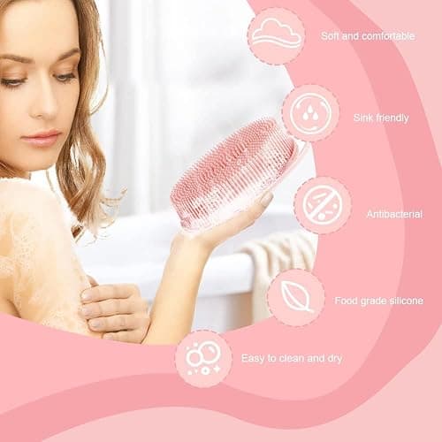 Soft Silicone Body Scrubber 2 PCS Silicone Body Shower, Silicone Loofah 2 in 1 Bath and Shampoo Brush, Body Scrubber Shower Cleaning Exfoliating Use for Sensitive Skin, Lather Well(Black and Pink) thumbnail 4