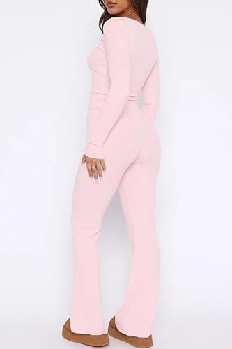 FWBBG Womens 2 Piece Lounge Sets Long Sleeve Crop Tops V Neck Flare Pants Set Fall Y2k Casual Outfits thumbnail 3