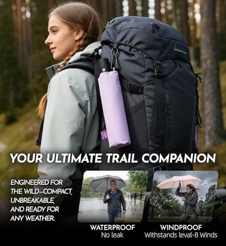 LILAC Compact Travel Windproof Umbrella, 43" Auto open/close Folding Quick Dry Umbrellas for Rain, Lightweight Portable Small for Backpack Car, Thoughtful Gift for Women Men Kids, TSA Approved, 1-Navy thumbnail 7