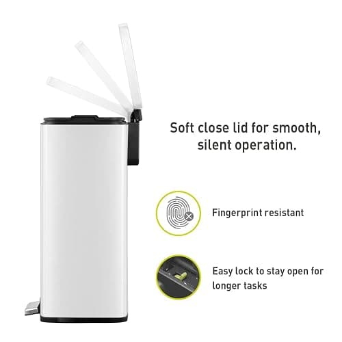 EKO Madison Matte White 50 Liter/13.2 Gallon Step Trash Can with Inner Liner - Fingerprint Resistant Finish - 50L - Matte White thumbnail 3