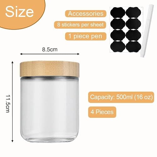 WEFHEF 4 Stück Aufbewahrung Gläser mit Deckel Overnight Oats Einmachgläser mit Schraubdeckel 500ml Meal Prep Gläser Vorratsdosen für Marmelade Sauerteig mit 8 Sticker + 1 Stift thumbnail 2