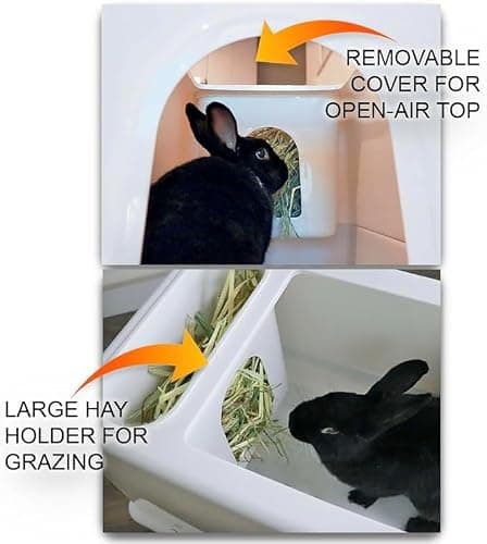 Rabbit Litter Box, Less Mess with Built-in Hay Feeder Designed for Rabbits/Bunnies. Includes Removable Cover and Pan. Dishwasher Safe and BPA-Free. Cat, Guinea Pig and Chinchilla Friendly Too. thumbnail 3