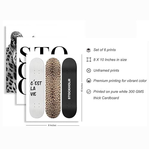 6PCS Black White Canvas Wall Art Disco Ball Poster Trendy Cheetah Lucky 8 Ball Picture Funky Leopard Print Wall Decor Artwork for Living Room Bedroom Aesthetic Painting 8x10in Unframed thumbnail 8