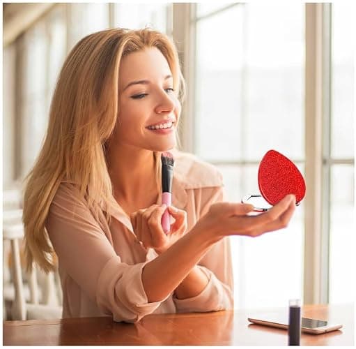 mpowtech Red Heart Shaped Compact Mirror for Purse,1x/2x Magnification Cute Travel Mirror with Glitter,2.76 inch Double-Sided Mini Folding Mirror,Small Pocket Mirror for Gift,Travel Essentials thumbnail 2